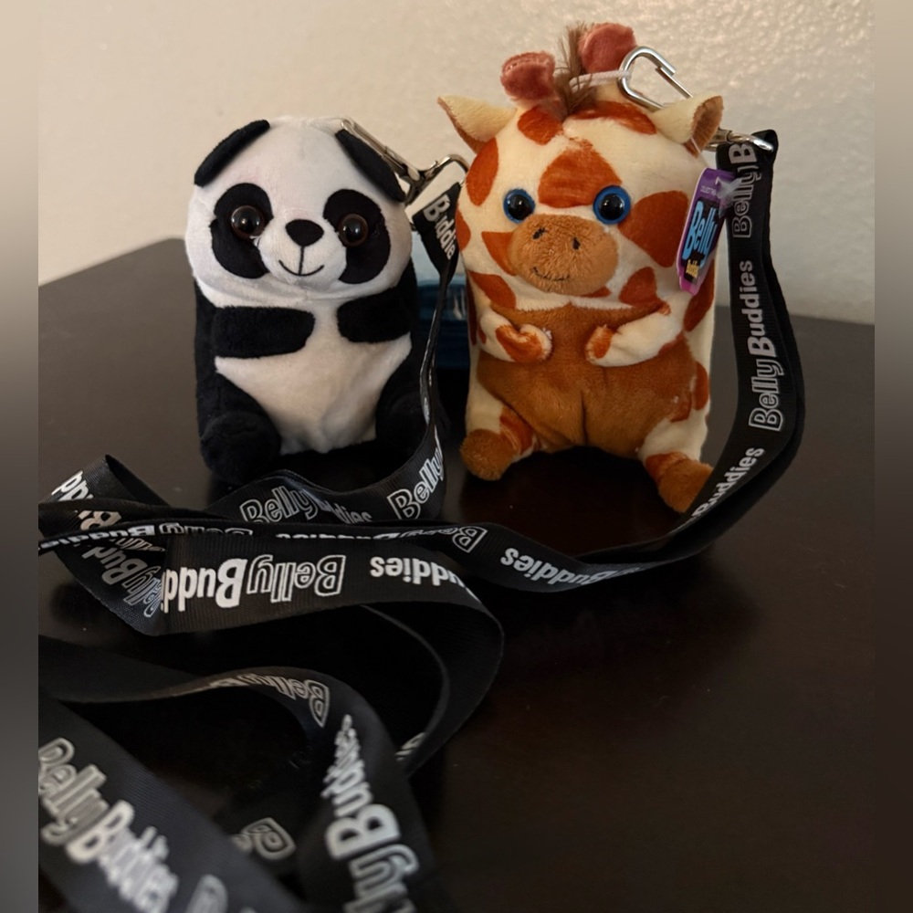 Belly Babies Panda & Giraffe Plush Set | 5” Stuffed Animal Pair w/ Lanyards